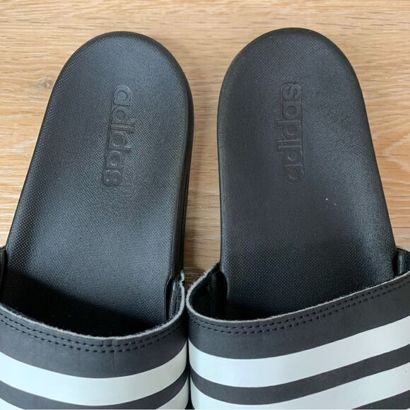 Adidas Women’s Black White Striped Slide Sandals - Picture 8 of 12